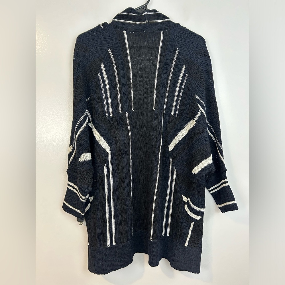 NWT Nic + Zoe Black/Blue/White Striped Open Front Drapey Long Cardigan Large - Picture 6 of 12